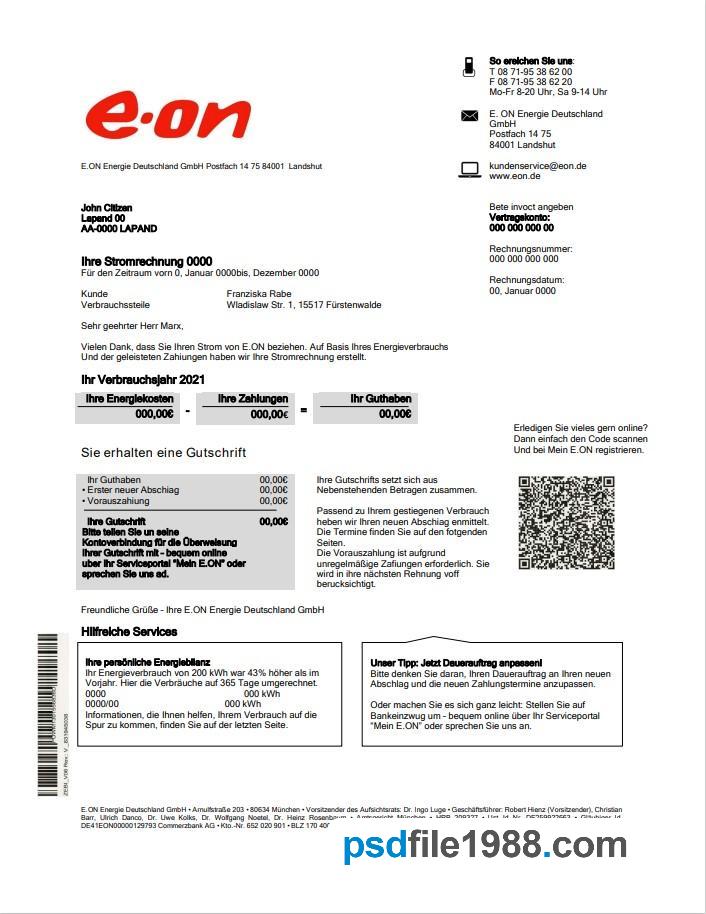 Germany E.ON Energie Electricity Utility Bill